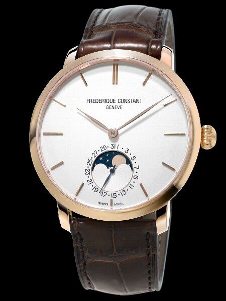 Frederick Constant Moonphase Watch, Swiss Automatic Watches, Frederique Constant, Gold Plated Watch, Affordable Watches, Wrist Candy, Ring Der O, Brown Leather Strap, Swiss Watches