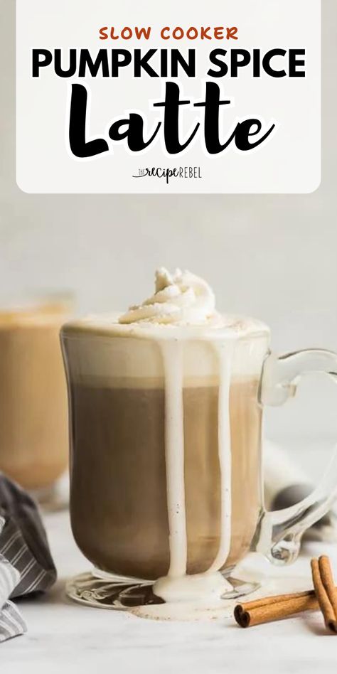 Get your crockpot ready for this simple pumpkin recipe! You'll love this fall-flavored latte. Not only is this Slow Cooker Pumpkin Spice Latte an easy holiday drink for a crowd, but it is also delicious. This non-alcoholic fall drink also has dairy-free and vegan options! Beautiful Meals, Healthy Pumpkin Spice Latte, Iced Pumpkin Spice Latte, Pumpkin Spice Latte Recipe, Homemade Pumpkin Spice Latte, Pumpkin Syrup, Pumpkin Spiced Latte Recipe, Cookies Healthy, Homemade Pumpkin Spice