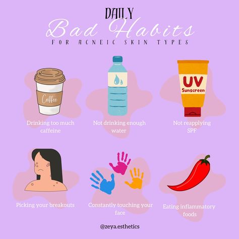 Here are a few daily bad habits for people with acne prone skin! Really I would say these are bad habits for anybody with skin in general! 🫧It’s super important to limit caffeine intake because it can cause stress to our bodies, which can then reflect to our skin. 🫧Of course, drinking water is a must! If your body isn’t hydrated your skin can’t be! 🫧Reapplying your SPF at least every 2 hours will ensure that your skin is getting proper protection from the sun throughout the entire day, not... People With Acne, Minimalist Skincare, Healthier Alternatives, Toxic Skincare, Night Time Skin Care Routine, Morning Skincare, Morning Skin Care Routine, Skin Secrets, Cruelty Free Skin Care