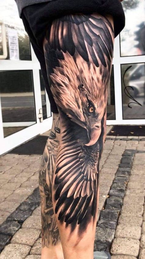 Bald Eagle Tattoos, Adler Tattoo, Tato Ikan Koi, Tato Paha, Best Leg Tattoos, Hawk Tattoo, Animal Sleeve Tattoo, Full Leg Tattoos, Native Tattoos