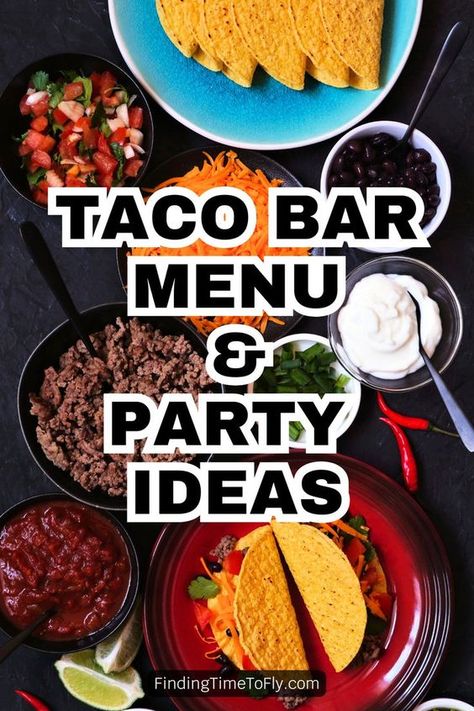 It's easy to set up a DIY taco bar, buffet or party for a crowd! Plan the perfect toco party with these great tips for Taco Tuesday or Cinco De mayo! Use this free printable checklist to help you create a taco bar party! Includes taco bar list of items, list of taco bar toppings & taco menu ideas for party. Perfect for a wedding, graduation celebration or birthday party! #TacoParty #DIYTacos #CincoDeMayo #FiestaTime #TacoNight Taco Bar List, Taco Bar Toppings, Taco Bar Menu, Diy Taco Bar, Taco Bar Buffet, Taco Menu, Football Finger Foods, Bar List, Taco Bar Wedding