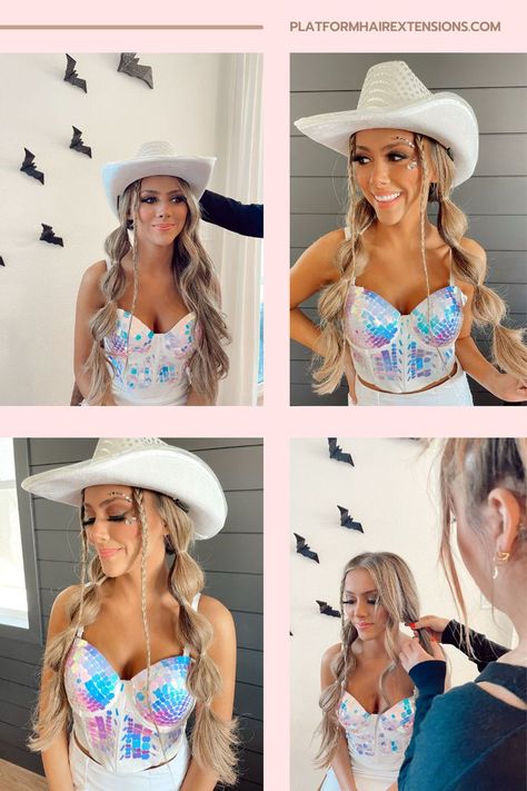 Bubble Braids Easy, Cowgirl Hair Styles, Cowboy Hat Hair, Braids Easy Hairstyles, Cowgirls Hairstyles, Country Hairstyles, Hair With Hat, Easy Hair Tutorials, Cowgirl Hair