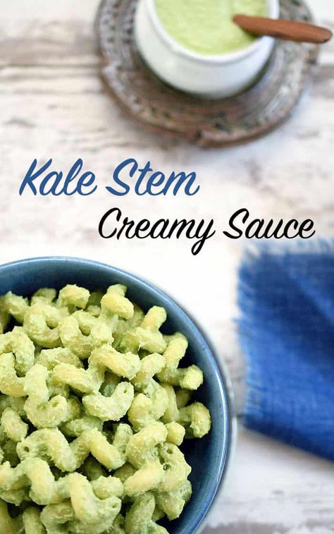 Kale Stem Creamy Pasta Sauce Kale Stems Recipes, Vegan Dressings, Vegan Pasta Sauce, Vegan Noodles, Creamy Pasta Sauce, Eating Vegan, Plant Based Whole Foods, Cooked Food, Vegan Sauces