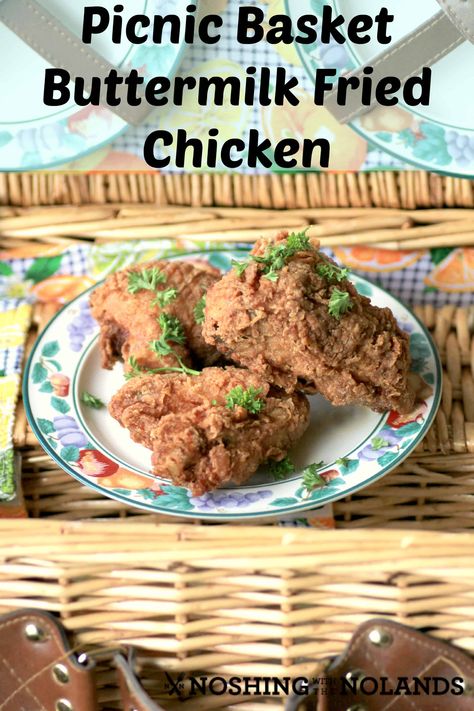 Picnic Basket Buttermilk Fried Chicken on a plate with a picnic basket Cold Pea Salad, Kale Pasta Salad, Ranch Potato Salad, Bacon Ranch Potatoes, Making Fried Chicken, Chicken Tonight, Italian Chopped Salad, Buttermilk Fried Chicken, Rice Crispy Treats