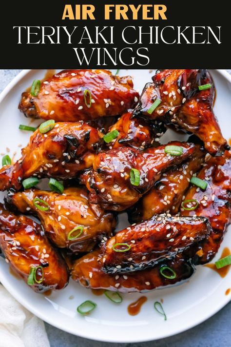 Air Fried Chicken Wings Recipe, Teriyaki Wings Recipe, Baked Teriyaki Chicken Wings, Teriyaki Chicken Wings Recipe, Air Fryer Teriyaki Chicken, Make Chicken Wings, Air Fryer Recipes Chicken Wings, Teriyaki Wings, Easy Chicken Wing Recipes