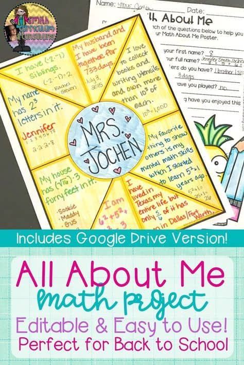 About Me Project, All About Me Maths, Math Knowledge, School Open House, Get To Know You Activities, Math Quotes, Math Interactive, Upper Elementary Math, Fifth Grade Math