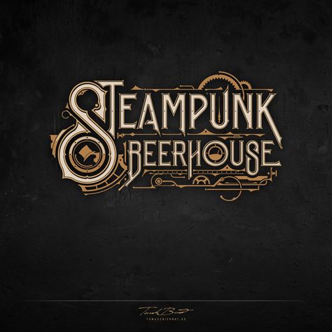 Steampunk Beer House | Logo | USA — Tomasz Biernat | Lettering | Logo | Design Steampunk Logo, Steampunk Font, Victorian Lettering, Steampunk Games, Punk Logo, Steampunk Artwork, Hand Lettering Logo, Beer House, Arte Steampunk