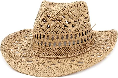 GEMVIE Men & Women's Summer Cowboy Cowgirl Straw Hat Hollow Out Style Roll Up Brim Cowboy Sun Hat Cowgirl Straw Hat, Summer Cowboy, Cowboy Chic, Straw Cowboy Hat, Sun Hats For Women, Quality Hats, Cowboy Cowgirl, Hat For Man, Cowboy And Cowgirl