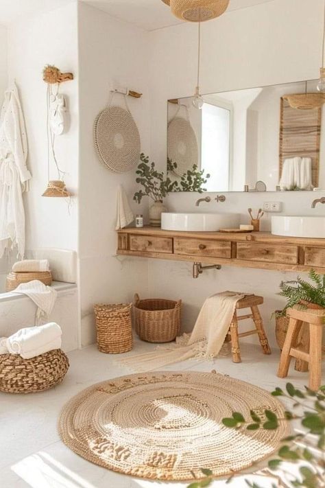 Diy Boho Bathroom, Boho Bathroom Storage, Boho Bathroom Vanity, Farm Bathroom Ideas, Beach House Decor Bathroom, Boho Chic Bathroom, Boho Style House, Boho Style Bathroom, Boho Beach House