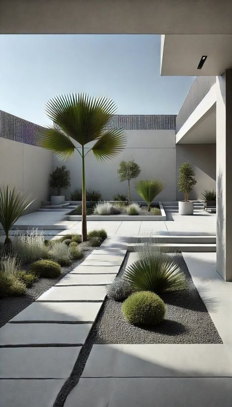 20+ Creative Contemporary Backyard Ideas for a Dreamy Retreat 31 Modern Front Courtyard, Backyard Landscaping Modern, Entrance Aesthetic, Patio Edging, Modern Garden Landscaping, Contemporary Backyard, Modern Front Yard Landscaping, Slate Tiles, Beautiful Exterior