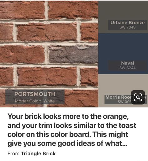 Red Brick Exterior Color Schemes, Red Brick House Exterior Colors Schemes, Orange Brick Exterior Color Schemes, Orange Brick House Exterior, Sherwin Williams Exterior Paint, Orange Brick Houses, Sherwin Williams Exterior Paint Colors, Brick House Colors, Red Brick House Exterior