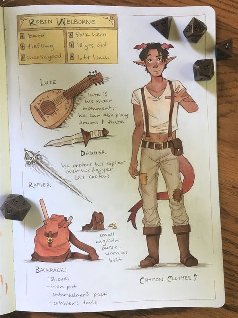 Dnd Character Sheet Drawing, Dnd Entertainers Pack, Dnd Character Poses Reference, How To Draw Dnd Characters, Tiefling Character Sheet, D And D Character Design, Dnd High School Character, Dnd Journal Aesthetic, Dnd Character Journal Ideas