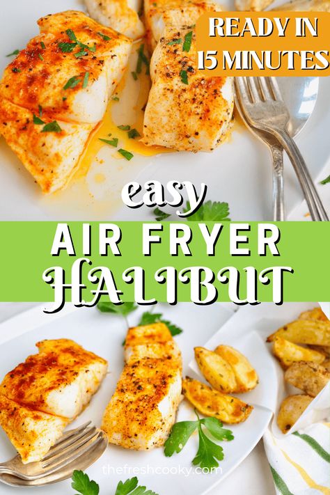 Airfryer Halibut Recipes, Halibut Recipes Healthy, Halibut Recipes Baked, Fresh Fish Recipes, Halibut Recipe, Air Fryer Fish Recipes, Halibut Recipes, Air Fryer Fish, Delicious Seafood Recipes