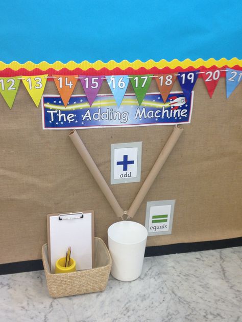 Our super adding machine. #eyfs Maths Eyfs, Year 1 Classroom, Reception Classroom, Maths Display, Early Years Maths, Adding Machine, Eyfs Classroom, Maths Area, Early Years Classroom