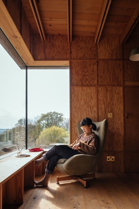 Photo 10 of 16 in A Timber Artist’s Retreat Sprouts Beside a Stone Cottage in England - Dwell Chalet Extension, English Countryside Cottage, Cottage Extension, Artist Retreat, Studio Weave, Countryside Cottage, Timber Walls, Glass Extension, Stone Stairs