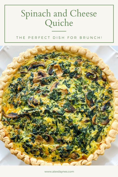 Spring is in the air and Easter is right around the corner. Nothing says Easter Brunch more than a classic quiche. This savory Spinach and Cheese Quiche is so delightful and delicious! I love this recipe because it’s simple to make, and it comes together in no time at all! This quiche is packed with flavor, including spinach, mushrooms, cheese, and garlic! It’s all baked together in a flaky pie crust. Make it with me! Spinach And Cheese Quiche Recipes, Spinach Quiche Recipes Easy Pie Crusts, Frozen Spinach Quiche Recipes, Quiche Recipes With Spinach, Spinach Mushroom Quiche With Crust, Pie Crust Quiche Easy, Quiche Recipes Frozen Pie Crust, Spinach Quiche Recipe, Quiche Spinach And Cheese