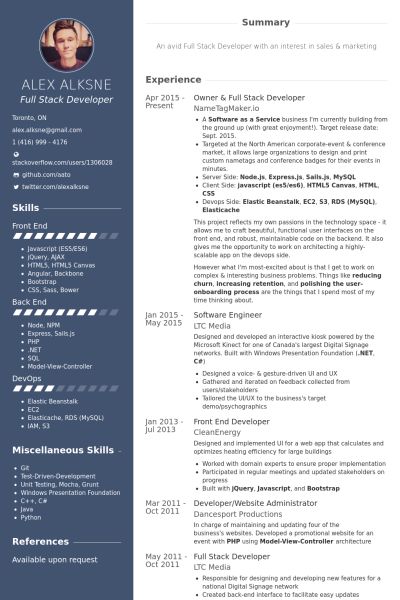 owner & full stack developer Resume Example Full Stack Developer Resume, Full Stack Developer Portfolio, Transitioning Teachers, Web Developer Cv, Software Developer Resume, Free Cv Template Word, Developer Portfolio, Web Developer Resume, Cv Example