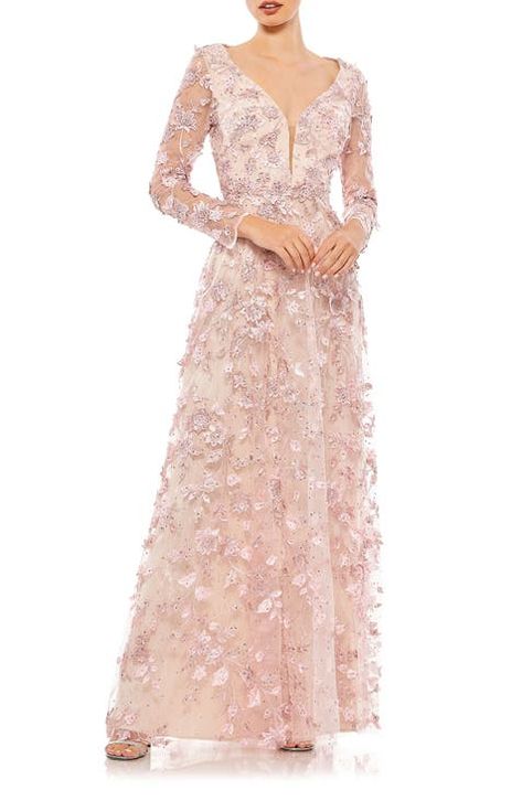 Pink Mother of the Bride or Groom Dresses Mog Dresses, Illusion Gown, Dreamy Gowns, Formal Wedding Guest Dress, Mother Of The Bride Dresses Long, Bride Gown, Mother Of Groom Dresses, Sleeve Gown, Floral Gown