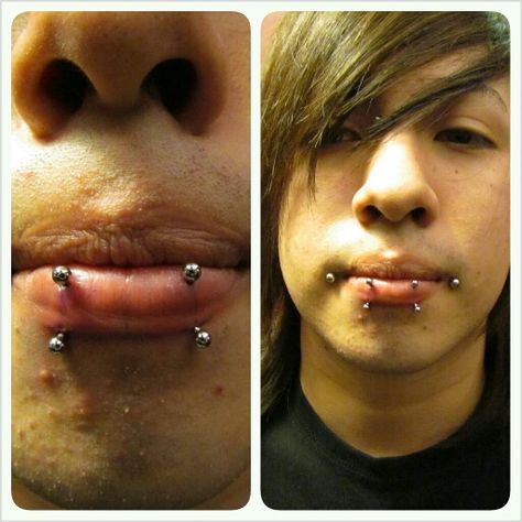 Double Vertical Labret Piercing, Double Labret Piercing, Double Vertical Labret, Alt Piercings, Middle Lip Piercing, Vertical Labret Piercing, Vertical Labret, Lip Piercings, Piercing Inspo