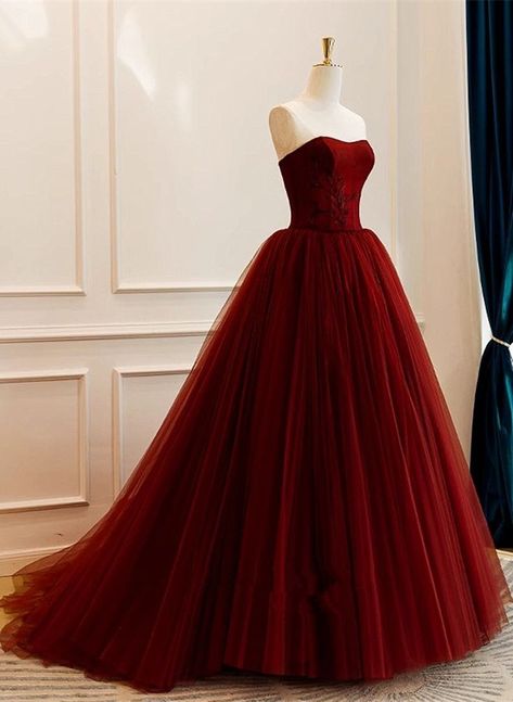 Wine Red Dress Long Evening Gowns, Red Princess Prom Dress, Red Prom Dress Princess, Wine Red Dresses Long, Red Princess Dress, Red Ball Gown, Princess Prom Dresses, Casual Formal Dresses, Classy Prom Dresses