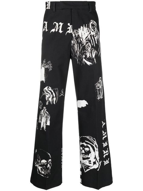 Graphic Trousers, Wes Lang, Black Pants Casual, Straight Leg Trousers, Outfits Casual, Straight Leg Pants, Welt Pockets, Bottoms Pants, White Cotton