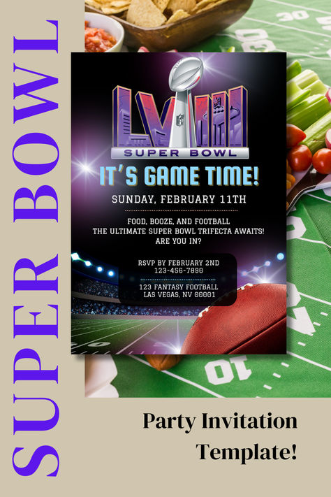 Be the life of the party and create your own Super Bowl party invitation with this easy-to-use template. #superbowl #superbowlfood #superbowlparty #superbowldecorations Super Bowl Invitations Templates, Superbowl Invitations, Superbowl Party Invitations, Super Bowl Invitations, Super Bowl Party Invitations, Las Vegas Images, Superbowl Party Decorations, Super Bowl Decorations, Invitation Design Template