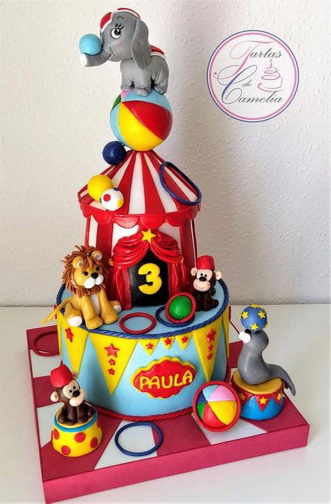 Carnival Themed Cakes, Circus Cakes, Carnival Cakes, 1st Bday Cake, Circus Birthday Party Theme, Vintage Circus Party, Carnival Birthday Party Theme, Circus Cake, Special Event Cakes