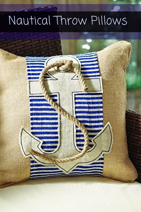 Coastal Accent Pillows, Anchor Pillow, Nautical Throw Pillows, Deco Marine, Creative Pillows, Knotted Rope, Tropical Home Decor, Burlap Pillows, Sewing Pillows