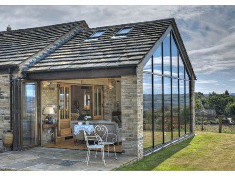 Completed External Photo Barn House Conversion, Cottage Extension, Garden Room Extensions, Contemporary Barn, Glass Extension, House Extension Design, Glass Walls, Barn Conversion, Modern Barn