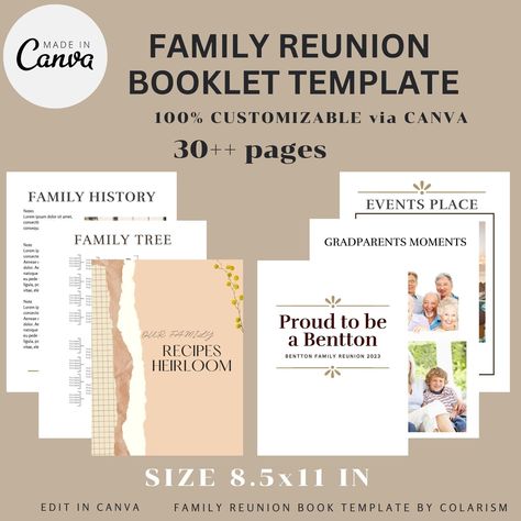 Family Reunion Booklet Template Family Reunion Memories Record - Etsy Family Reunion Booklet Ideas, Reunion Template, Family History Book Layout, Family Reunion Keepsakes, Ancestry Book, Family Reunion Pictures, Family Tree Book, Make A Photo Book, Reunion Party