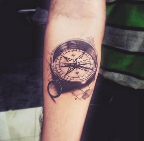 Compass, Travel, Realism, Negative Spacing, Shading, Tattoo Realism Compass Tattoo, Realistic Compass Tattoo Design, Pocket Compass Tattoo, Realistic Compass Tattoo, Compass Thigh Tattoo, Shading Tattoo, Compass Tattoo Men, Storm Tattoo, Compass Drawing