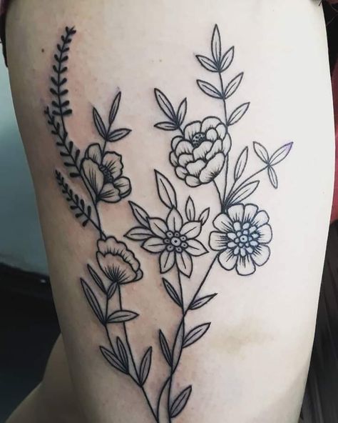 American Traditional Floral Tattoo Black, Thick Line Floral Tattoo, Floral Filler Tattoo Ideas Gap, Black Wildflower Tattoo, Line Work Floral Tattoo, Retro Flower Tattoo, Floral Filler Tattoo Ideas, Traditional Floral Tattoo, Felix Tattoo