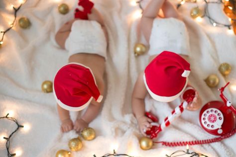 Twin Christmas Photos, Twins First Christmas Pictures, Twin Baby Christmas Photos, Twins Christmas Pictures, Twin Christmas Pictures, Photoshoot For Christmas, Twins First Christmas, Baby Christmas Photoshoot, Baby Christmas Crafts