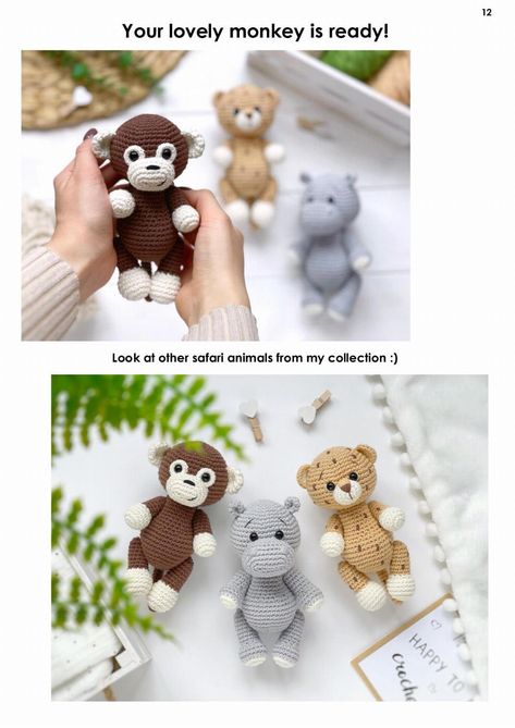 Monkey Amigurumi, Safari Amigurumi, Safari Monkey, Crochet Monkey Pattern, Mini Monkey, Doll Amigurumi Free Pattern, Monkey Pattern, Crochet Monkey, Pola Amigurumi