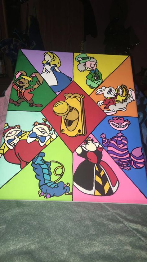 Trippy Disney Paintings, Alice In Wonderland Canvas Painting Easy, Big Canvas Painting Ideas Disney, Small Disney Paintings, Alice In Wonderland Painting Ideas, Canvas Painting Ideas Disney, Disney Character Paintings, Alice In Wonderland Painting Easy, Alice In Wonderland Canvas Painting