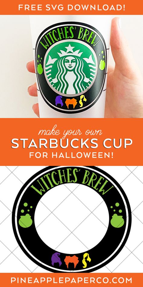 Download a FREE Hocus Pocus Halloween Starbucks SVG to make a DIY Starbucks Cold Cup Decal with your Cricut at Pineapple Paper Co. #starbucksdecal #starbucks #hocuspocus #halloweensvg #hocuspocussvg #freesvg #starbuckssvg Halloween Starbucks, Cups Starbucks, Cricut Cups, Diy Starbucks, Starbucks Cup Design, Cups Ideas, Starbucks Svg, Hocus Pocus Halloween, Starbucks Diy