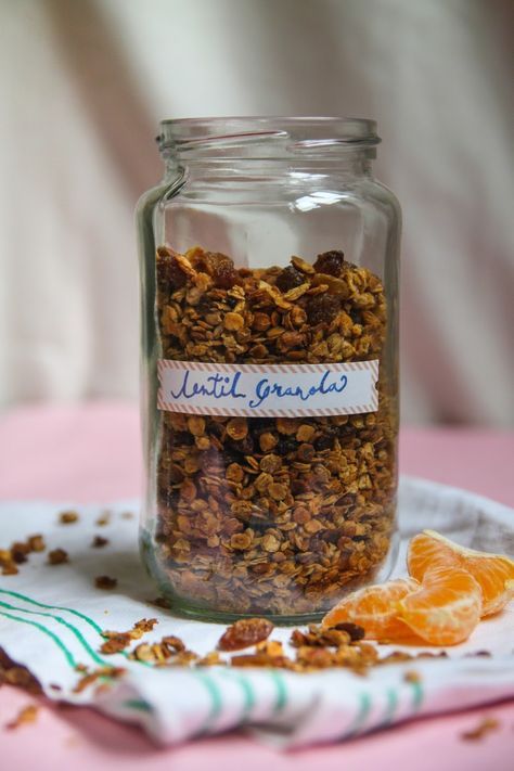 Lentil Granola, Oat Free Granola, Soft Granola, Dhal Recipe, Red Split Lentils, Recipe Folder, Gluten Free Granola, Red Lentils, Processed Sugar