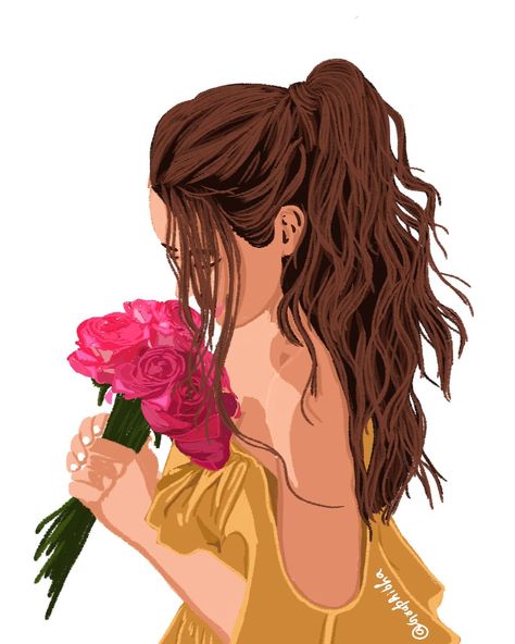 Girl holding rose in her hand illustartion Imvu Pfp, Holly Nichols, Procreate Pocket, Cartoon Rose, Girly Dp, Card Images, Princess Photo, Book Illustration Art, Rose Drawing