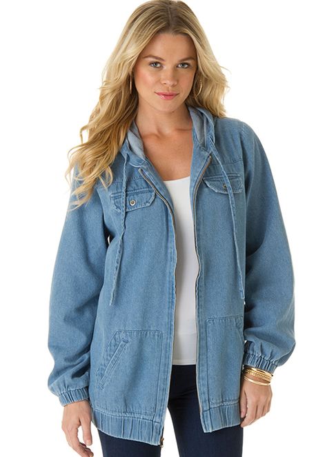 Denim Jacket With Hoodie, Long Denim Jacket, Hooded Denim Jacket, Suede Fringe Jacket, Women's Robe, Fashion Hoodies, Plus Size Coats, Lace Jacket, Denim Jacket Women