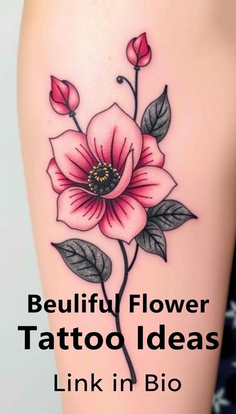 Discover beautiful flower tattoo ideas that celebrate nature in all its glory. Ideal for those who want a touch of floral elegance. Pink Flowers Tattoo, Pink Flower Tattoos, Realistic Flower Tattoo, Flower Tattoo Ideas, Beautiful Flower Tattoos, Flowers Tattoo, Beautiful Flower, Flower Tattoos, Flower Tattoo