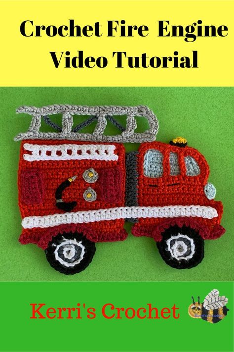 View this free crochet tutorial of a crochet fire engine. This and many other crochet patterns are available on my website, Kerri’s Crochet #FreeCrochetTutorial #CrochetFire Engine #CrochetVehicles Crochet Fire, Crochet Applique Patterns Free, Car Blanket, Applique Tutorial, Crochet Car, Blanket Crochet Pattern, Crochet Motif Patterns, Crochet Videos Tutorials, Quick Crochet