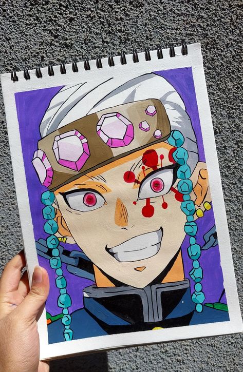 Anime Canvas Painting Demon Slayer, Demon Slayer All Characters Drawing, Demon Slayer Acrylic Painting, Demonslayer Drawing, Demon Slayer Drawing, Joker Art Drawing, Anime Canvas Painting, Manga Watercolor, Emoji Drawings