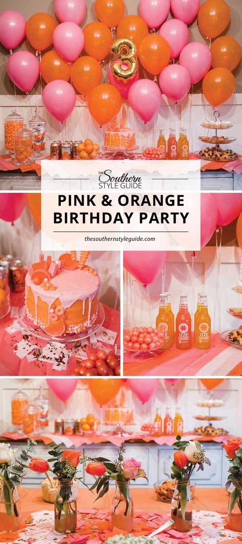 Pink And Orange Birthday, Orange Party Theme, Orange Birthday Party, Orange Birthday Parties, Orange Birthday, Fall Birthday Parties, Orange Party, Pink Birthday Party, Pink Throw