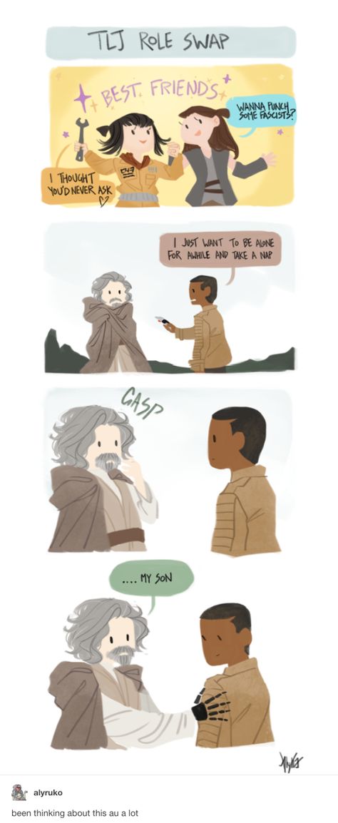 Luke and Finn The Last Jedi Star Wars comic / meme Star Wars Role Swap, Star Wars Finn, Finn Star Wars, The Last Jedi, She Wolf, Star Wars Comics, Tie Fighter, Star Wars Fandom, Last Jedi