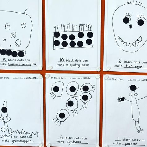 Ten Black Dots!  It was interesting getting the children to think about what they were going to draw in anticipation of how many dots they… 10 Black Dots Activities Kindergarten, 10 Black Dots Activities Preschool, 10 Black Dots Activities, Dot Book Activities, Reggio Literacy, Ten Black Dots, Book Club For Kids, Teaching Mindfulness, Purposeful Play