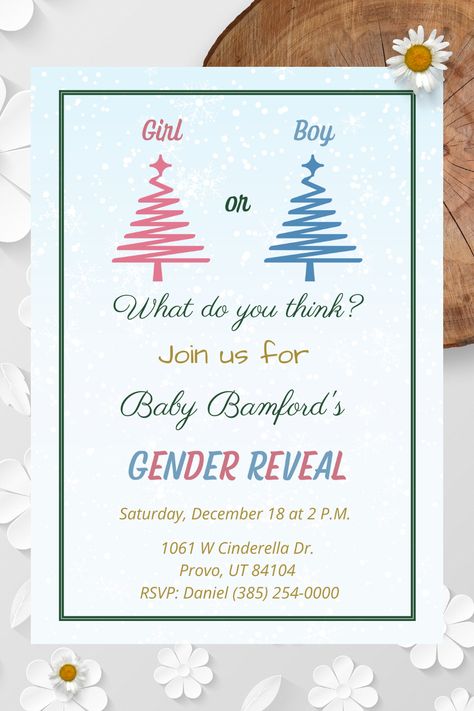 Pink and Blue Christmas Trees Gender Reveal Invitation, Girl or Boy, Holiday Festive Party, Editable Digital Invite, Instant Download, Printable, Electronic Christmas Tree Gender Reveal, Pink And Blue Christmas, Blue Christmas Trees, Blue Christmas Tree, Gender Reveal Invitations, Digital Invite, Christmas Theme, Blue Christmas, Christmas Cheer