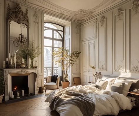 Big Bedroom Luxury, Parisian Bedroom Aesthetic, Fancy Penthouse, Parisian Apartment Aesthetic, Parisian Bedroom Decor, Penthouse Bedroom, Parisian Bedroom, Mansion Bedroom, Fancy Bedroom