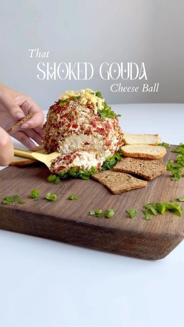 Marissa • That Cheese Plate on Instagram: "SMOKED GOUDA CHEESE BALL 🧀 The perfect appetizer for your game days or autumn snacking! The smoky gouda merges wonderfully with the cream cheese, sour cream, salty prosciutto, fresh scallions and nutty raw pecans. Recipe below! SUPPLIES • 4 ounces smoked gouda, shredded (about 1¼ cups), plus more for garnish (optional) • 1 (8-ounce) block cream cheese, at room temperature • 2 tablespoons sour cream • 3 scallions, chopped, divided • 1/2 cup raw pecans • Smoked Gouda Cheese Ball, Gouda Appetizers, Smoked Gouda Cheese, Fall Appetizers, Smoked Gouda, Gouda Cheese, Cheese Ball Recipes, Cheese Balls, Cheese Plate