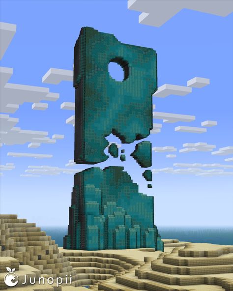 Minecraft build of a giant blue colored monolith styled structure located on an coastal beach. Play Bakery, Minecraft Building Blueprints, Minecraft Statues, Minecraft Forge, Minecraft Structures, All Minecraft, Diy Minecraft, Minecraft Castle, Minecraft Medieval