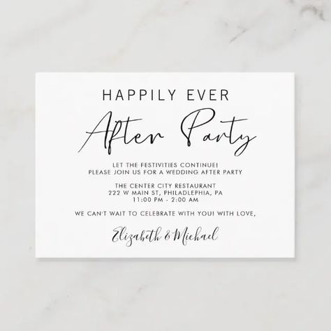 After Party Invites Wedding, Realistic Wedding, Happily Ever After Party, Ever After Party, Reception Invitation, Wedding Reception Invitations, Wedding After Party, Simple Typography, Wedding Itinerary